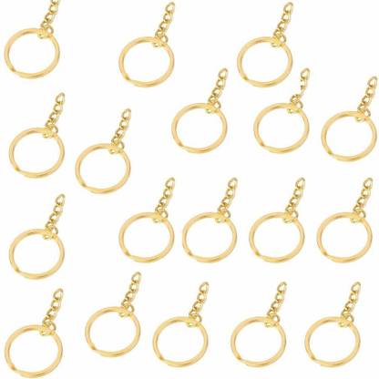 SHUANG YOU Golden Alloy Plated Keyring Making with Chains 25 Mm (Golden Ring Pack of 50) Carabiner