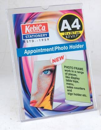 Kebica Acrylic Sign Holder L Shape Double Sided Portrait Display Stand Size A4-1PC Card Display Stand