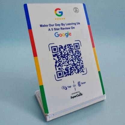 SuperCards Google Review NFC Standee with QR Code | High Quality Acrylic with UV Print Card Display Stand