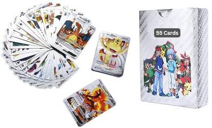 Naama 55 PCS Pokemon Cards, Silver Foil Card, Assorted Cards Deck Box - V Series Cards