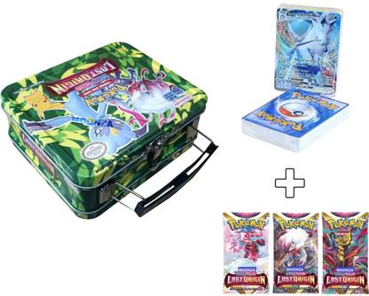 MOONZA Pokemon TCG Sword & Shield Lost Origin Tin Box With 3 Booster Pack Green