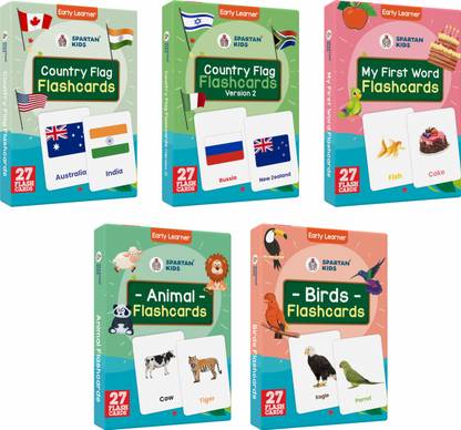 spartan kids My First Preschool Country Flag Flash cards, Country Flag version 2 Flash cards, My First Word Flash cards, Animal Flash cards, Bird Flash cards (Combo Pack) Easy & Fun way of Learning-3yr-6yr Kids (Set of 5)