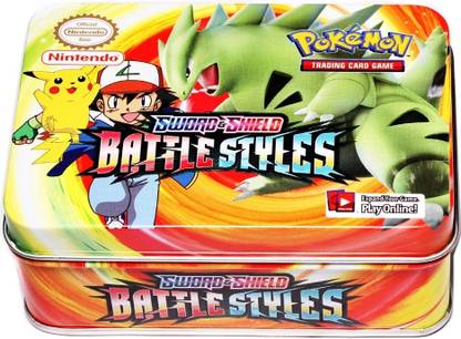 TCG Sword & Shield Battle Styles Tin Box with cards