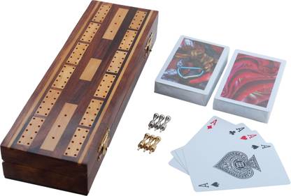 Shriji Crafts Game Cribbage Set, 2 Decks of Cards and 6Metal Cribbage pegs Set with Storage