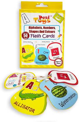Desi Toys Thick Flash Cards for learning 4 topics-Alphabets/Letters,Numbers,Shapes,Colours