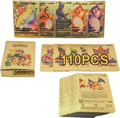 MARS Pokemon Gold Foil 110 PCS Card Metal Card Game Anime Battle Pokemon Child Toys
