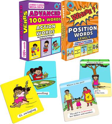 ब्रेनी बग रिसोर्स 100+ Advanced Action Words and 30 Preposition Flashcards