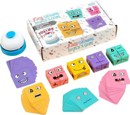 KDTRAEDERS Face Changing Cube Building Blocks Puzzle, Wooden Face Expression Toy