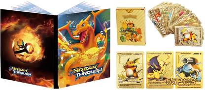 CrazyBuy Pokemon Big Album With 55 PCS Gold Cards(V Max, V, GX, EX, V Star & Basic Cards)