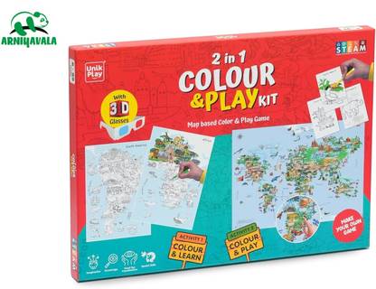 ARNIYAVALA 2 in 1 Colour & Play Kit | World Map Game | Educational and Fun Coloring Game