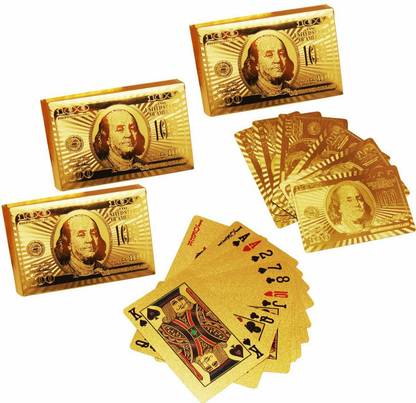 Kavmart Set of 3 Gold Cards Foil Plated Waterproof Poker Playing Cards Plastic Deck