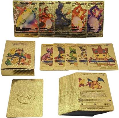 MOONZA 55 PCS Gold Pokemon Playing Cards For Kid's