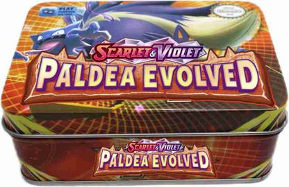 TCG Playing cards Scarlet & Violet Paldea Evolved Metal Box Tin with ex cards