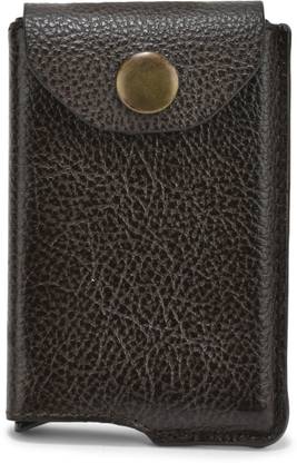 Yellowcoin Leather Wrapped Aluminum PopUp Slim Metal Credit Or Debit/ATM Card Holder Case 6 Card Holder