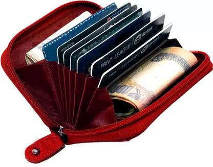 GREEN DRAGONFLY® RFID Maroon Leather Zip Debit/Credit 7 Card Holder 7 Card Holder