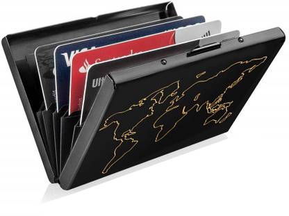 Flipkart SmartBuy World Map Black Metal RFID Metal Debit/Credit For Men & Women Slots 6 Card Holder
