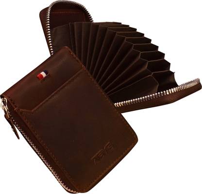 ABYS Genuine Hunter Leather RFID Protected Metallic Zipper Closure For Men And Women 12 Card Holder
