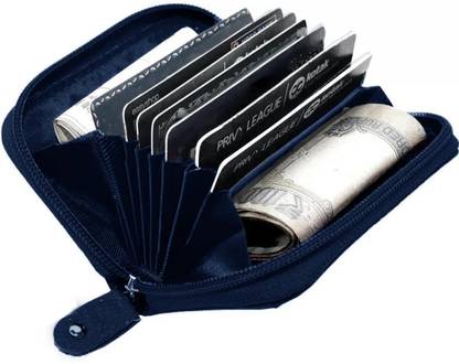 GREEN DRAGONFLY® RFID Blue Leather Zip Debit/Credit 7 Card Holder