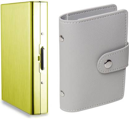 StealODeal PU Leather PVC Business 26 Slot With RFID Blocking Metal Credit/Debit Slot 8 Card Holder