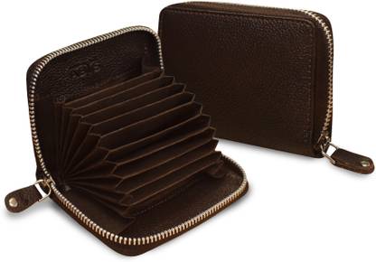 ABYS 100 % Genuine Leather Men Wallet||ATM Card Case||Money Purse||Card Holder with Zip Closure (Brown)