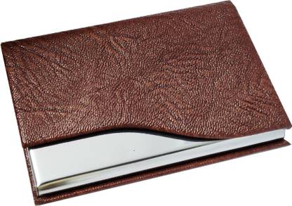 Flipkart SmartBuy 10 Slot Metal Leatherite Business Card/Visiting Card/Credit Card Holder Wallet with Magnetic Closure (Brown&Silver) 10 Card Holder