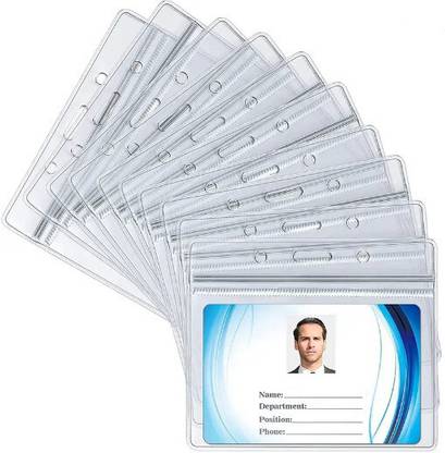 HATHIYANI Horizontal Waterproof Id Card Holders with Sealable Zip Pcs,Transparent (002) 1 Card Holder