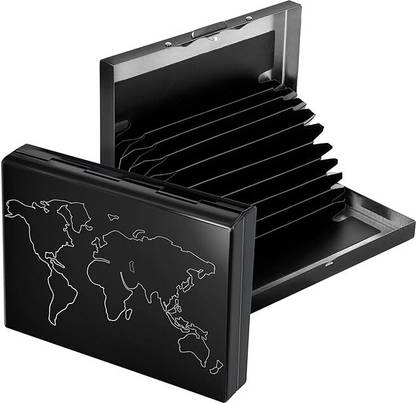 StealODeal Black World Map Laser Print Front Pocket RFID Blocking Credit/Debit 10 Card Holder