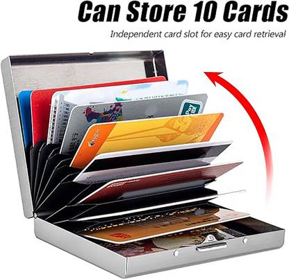 Flipkart SmartBuy Silver RFID Blocking 10 Slot Metal Laser Print Credit/Debit/ATM Slots 10 Card Holder