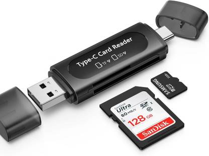 Foxne Point 4 in 1 SD & TF Card Reader with Type-C & USB Ports, Portable Memory Card Reader Card Reader