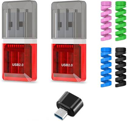 Red Champion USB Card Reader for Micro SD TF Card, (2 Pck) WIth 1 Pck Cable Protector Card Reader