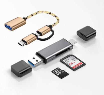 Foxne Point 3in1 Card Reader type C Micro USB A 3 in 1, USB 3.0 Multi-function, & OTG Cable Card Reader