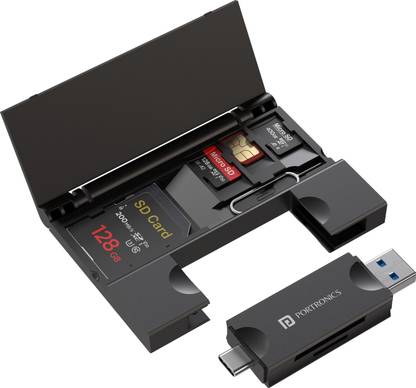 Portronics Mport 30 Plus, microSD & SD Card Reader, USB & Type-C Plugs with Storage Case, Card Reader