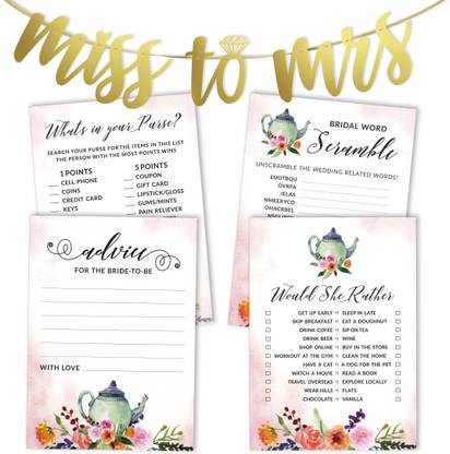 Inkdotpot Bachelorette Party Set of 4 (50 Sheets Each) Tea Party Bridal Shower Cards Game Invitation Card
