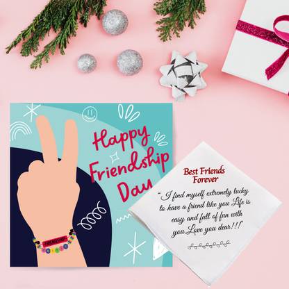 Khillayox Happy Friendship Day Greeting Card and Hankerchief Combo Gift for Friend Greeting Card