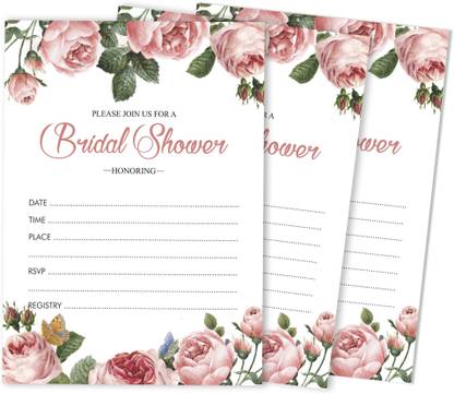 Inkdotpot 30 Bridal Shower Invitations Floral Wedding Fill-in Style Invites Blank Invites Invitation Card