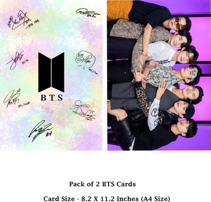 Stylotrendz Pack of 2 A4 Size BTS Signature Card and BTS Army BTS Members Glossy BTS20 Greeting Card