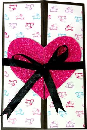 Ekayaa Enterprise Pink Glitter Heart Opening Card for Birthday, Anniversary, Valentine Greeting Card