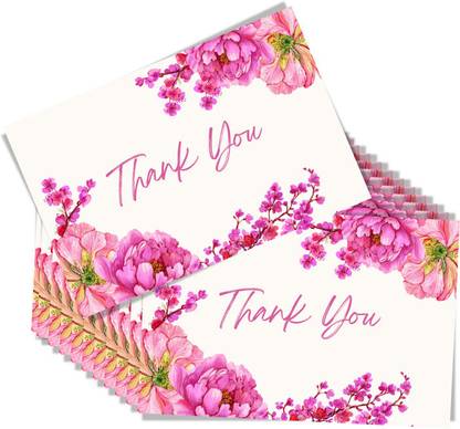 LAZYLINES Thank You Card, Pink Flowers Greeting Card