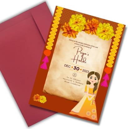 AanyaCentric 5.8x8.3inches Haldi Ceremony A5 Size Self Fill-in Invite with Premium Envelope Invitation Card