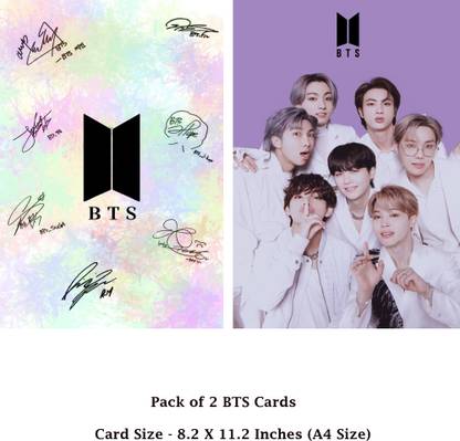 Stylotrendz Pack of 2 A4 Size BTS Signature Card and BTS Army BTS Members Glossy BTS13 Greeting Card