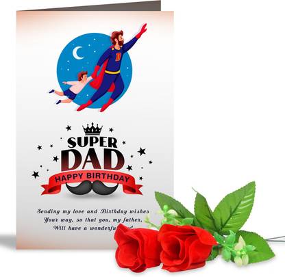GIFT MY PASSION Super dad happy birthday Greeting Card & 2 Red Roses Greeting Card