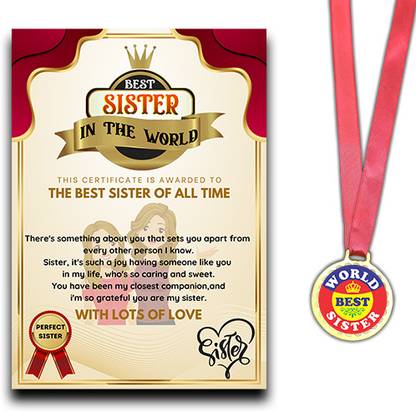 RINKON World's Best Sister Certificate With Medal Gifts Card Siblings Award Sisters Greeting Card
