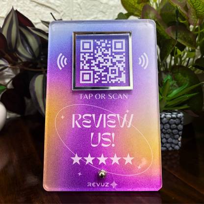 REVUZ Luxe Google Review Stand | Premium Acrylic Standee for Review | NFC Tap/QR (M10) Business Card
