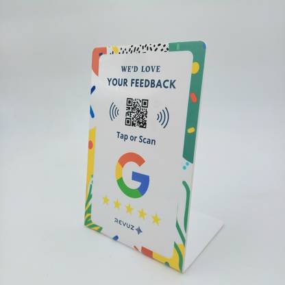 REVUZ Google Review Standee with QR Code and NFC chip | Tap or Scan Business Card