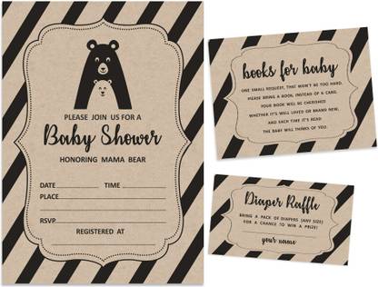 Inkdotpot Set of 30 Bear Animals Rustic Baby Shower Invitations Book Request Cards Invites Invitation Card
