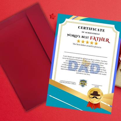 AanyaCentric Self Fill-in World Best Father Certificate 11.7x8.3inch A4 Envelope Papa Daddy Greeting Card