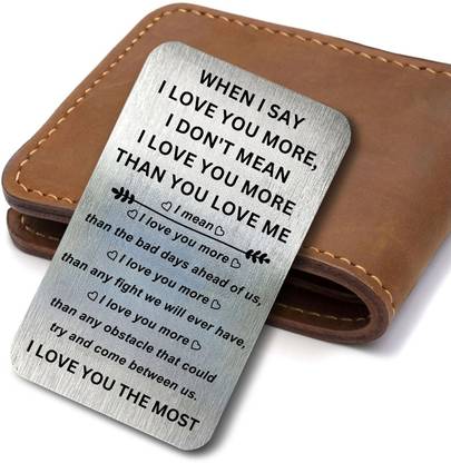 theprinthub I love you, Love Note, Wallet Insert Engraved Metal Card, Unique Surprise gift Greeting Card