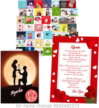 Midas Craft Unique Romantic Gift Combo with name Ayesha Love gift for people in Love 04. Greeting Card