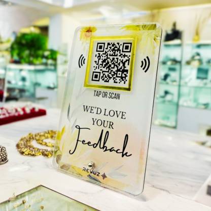 REVUZ Luxe Google Review Stand | Premium Acrylic Standee for Review | NFC Tap/QR (M1) Business Card