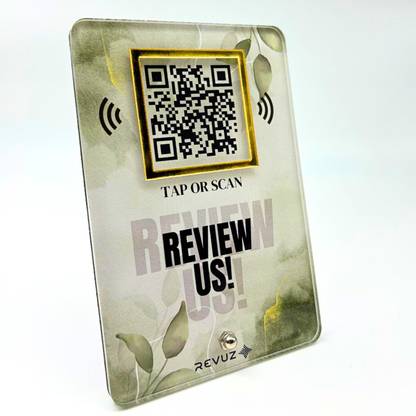 REVUZ Luxe Google Review Stand | Premium Acrylic Standee for Review | NFC Tap/QR (M12) Business Card